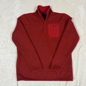Under Armour Men's Red Quarter-button fleece pullover sweater, Large